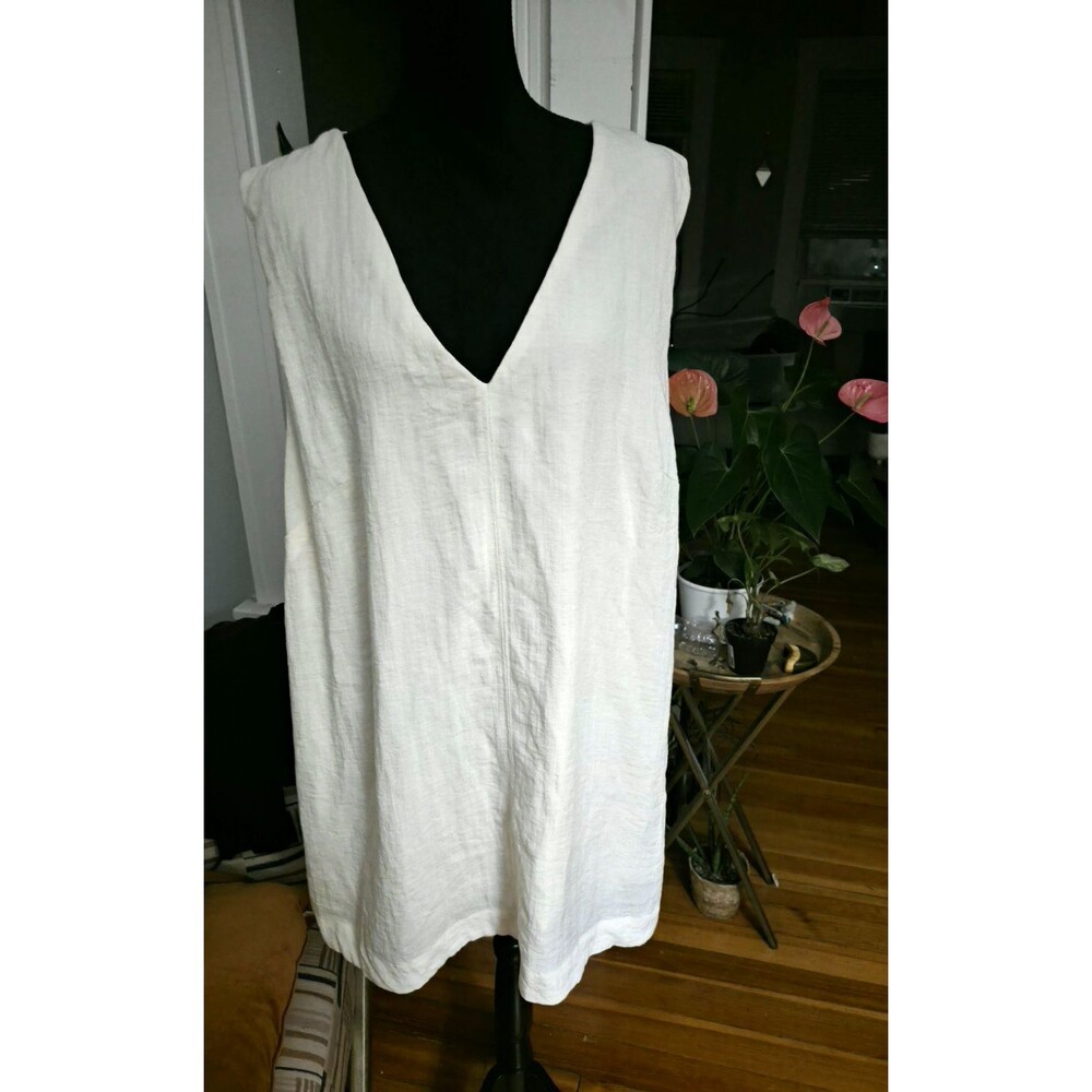 HM Women’s White Solid Linen Sleeveless V-Neck Pullover Dress Size XL